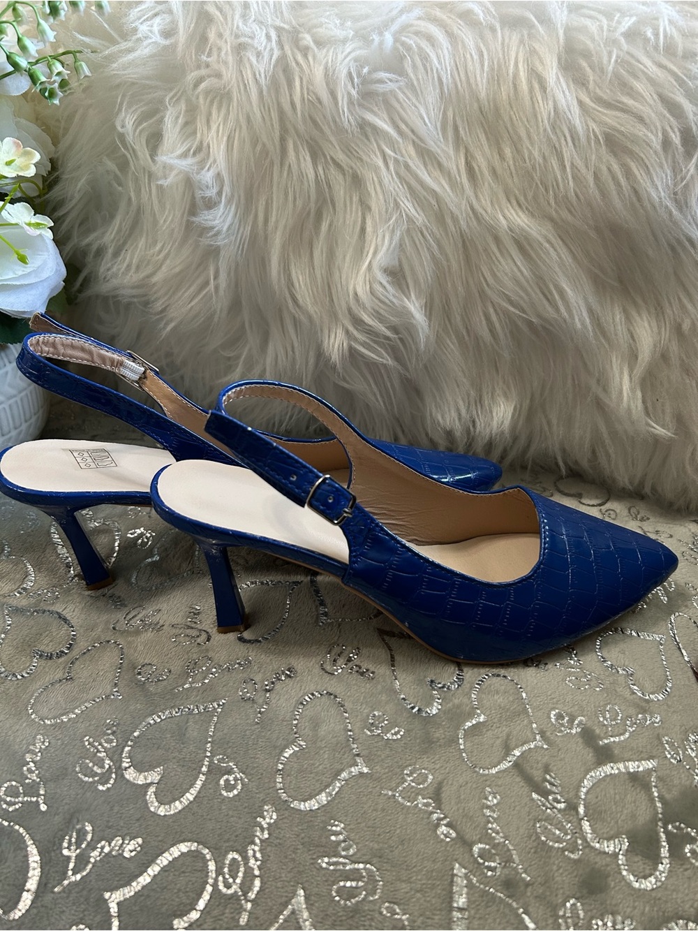 NEW Croc-Embossed Slingback Pointed Toe Flats - Royal Blue, Size 11 - Picture 4 of 6